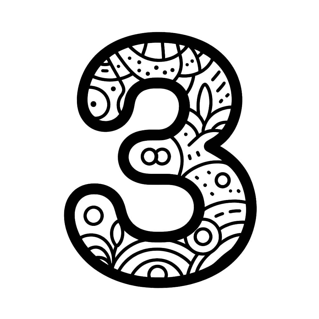 Desenho de Decoração Número 3 para Colorir e Pintar