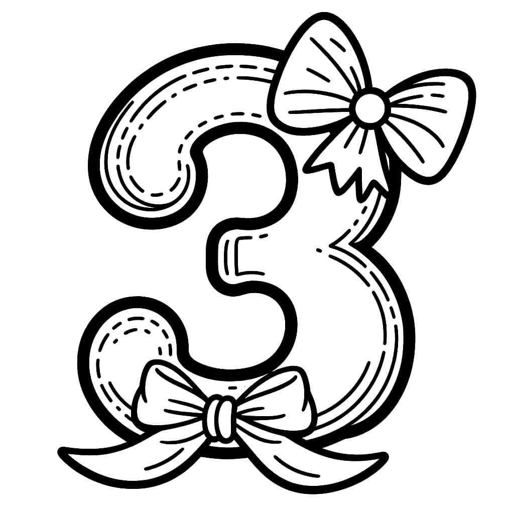 Desenho de Número 3 com Arco para Colorir e Pintar