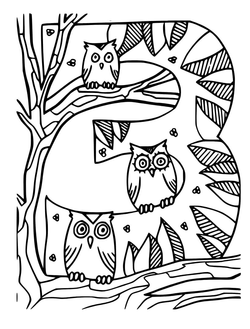 Desenho de Número 3 com Corujas para Colorir e Pintar