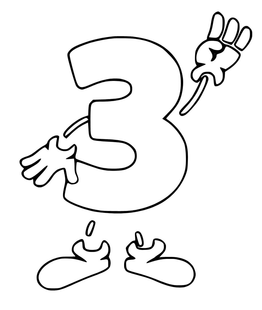 Desenho de Número 3 de Desenho Animado para Colorir e Pintar