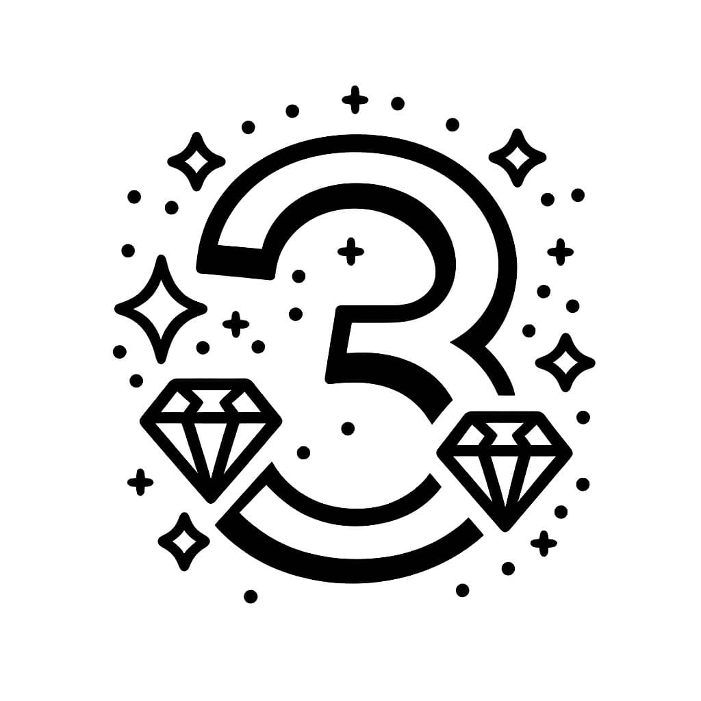 Desenho de Número 3 e Diamantes para Colorir e Pintar