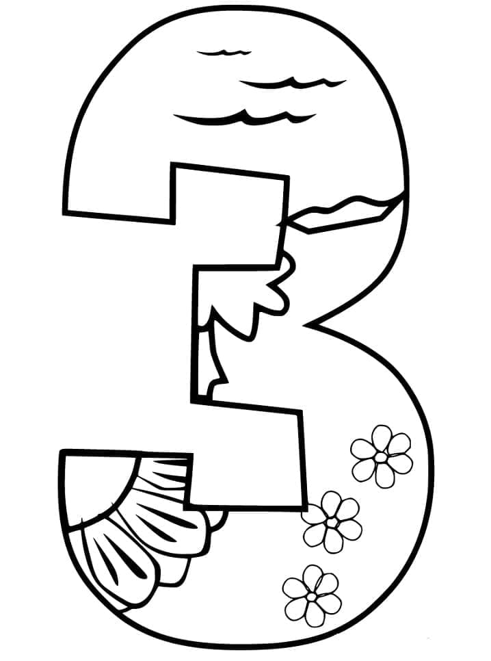 Desenho de Número 3 para Crianças para Colorir e Pintar