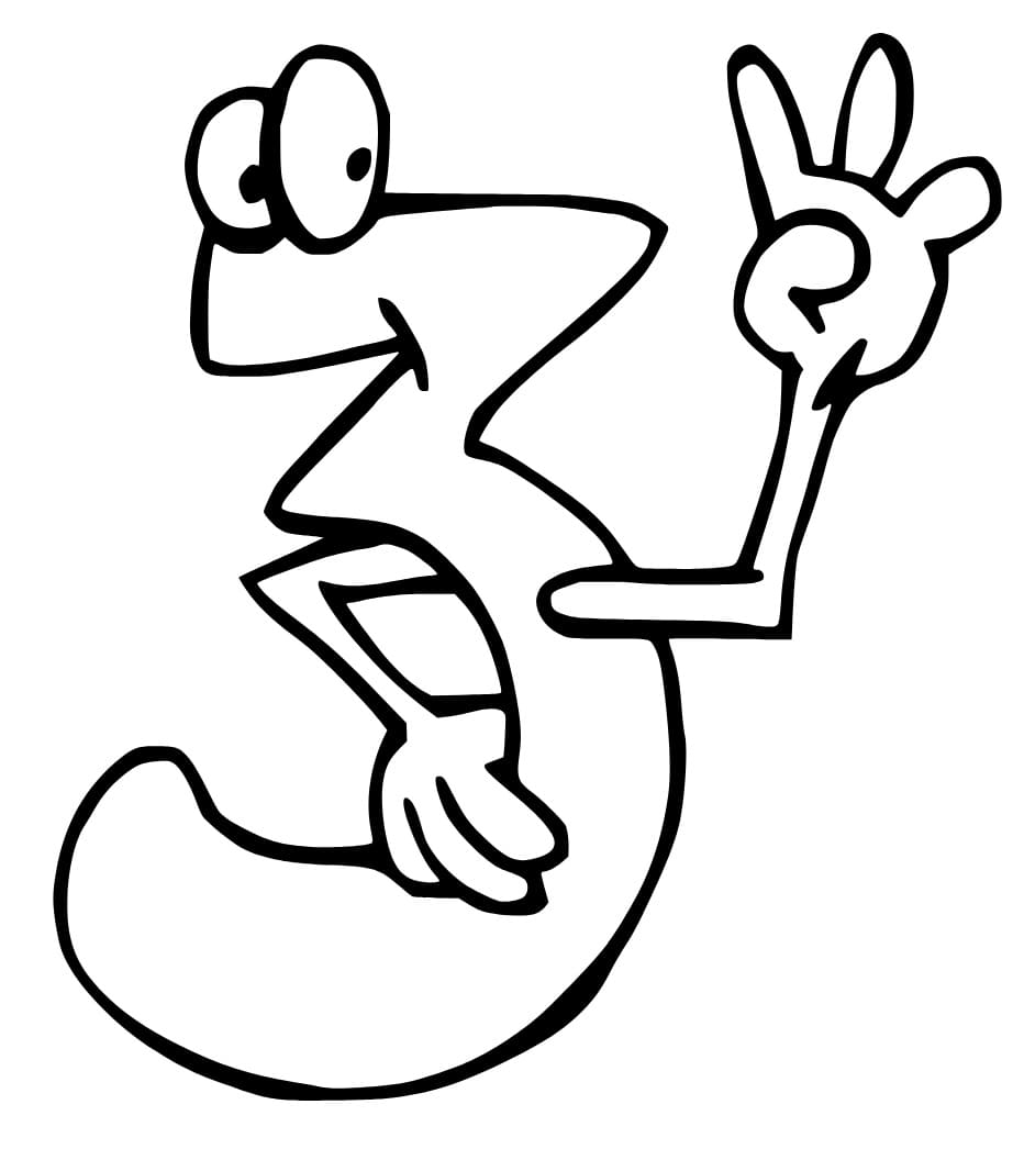 Desenho de Número 3 Sorridente para Colorir e Pintar