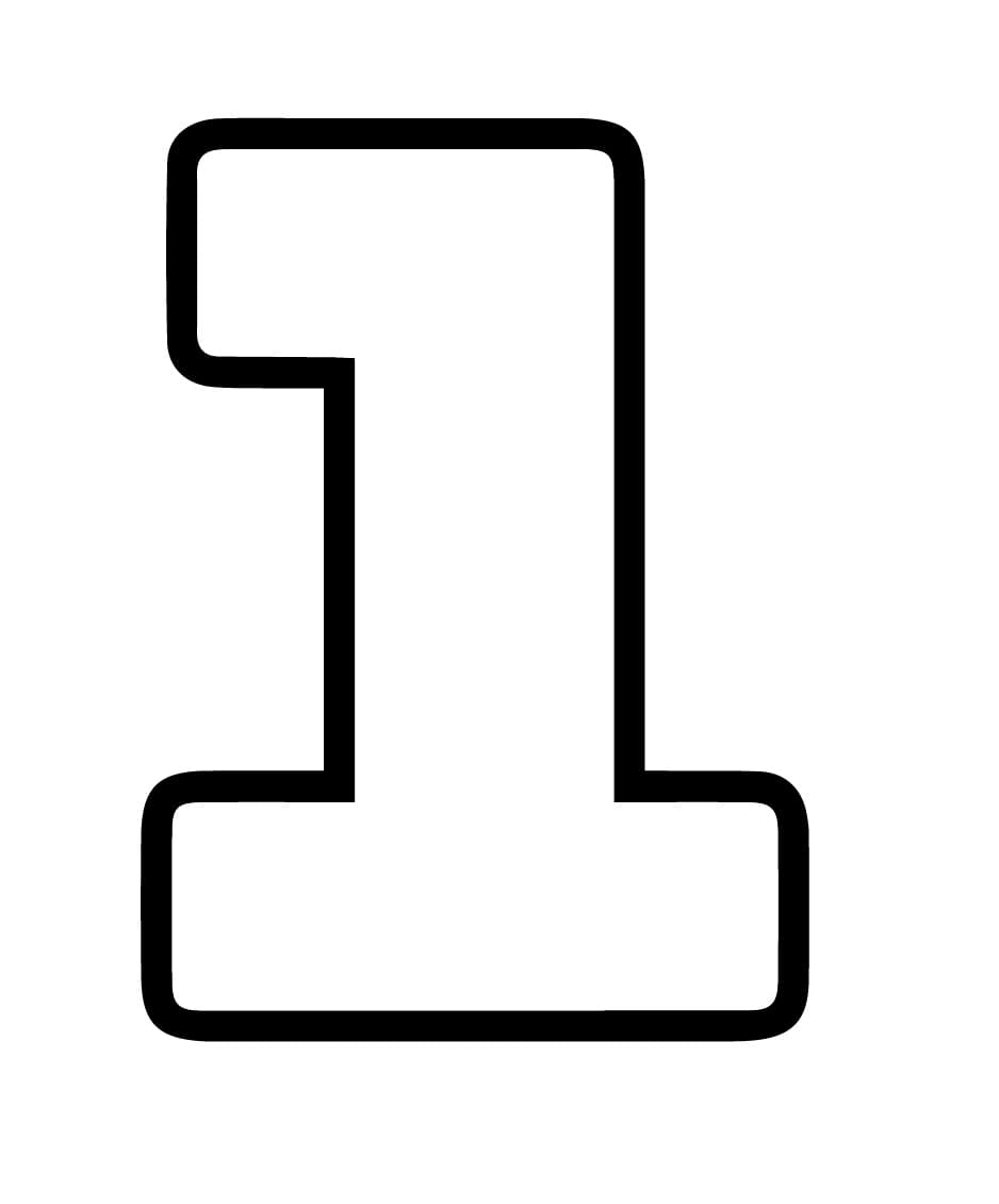 Desenho de Imprimivel Número 1 para Colorir e Pintar