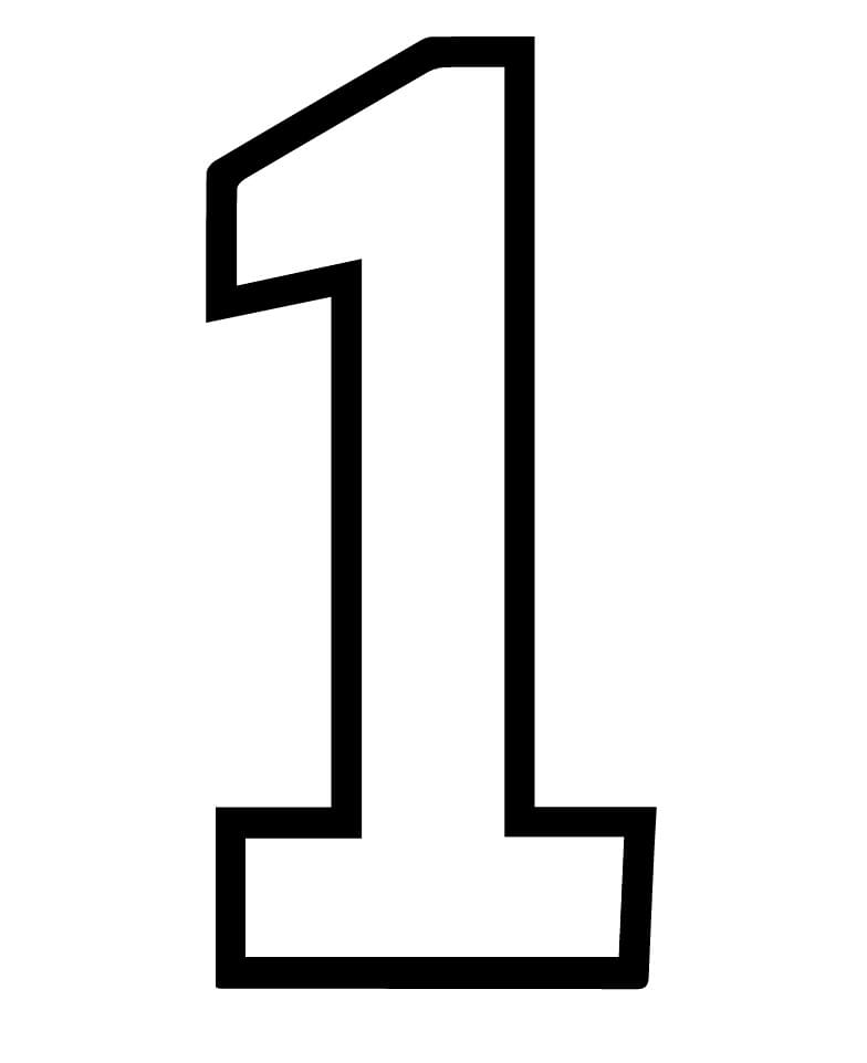 Desenho de Número 1 Imprimivel para Colorir e Pintar