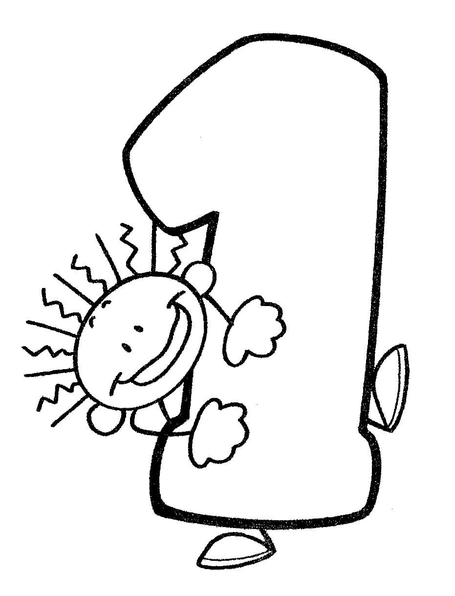 Desenho de Garotinho e Número 1 para Colorir e Pintar