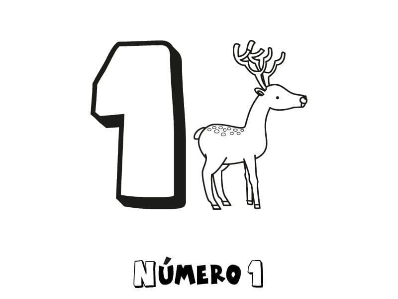 Desenho de Número 1 e Cervo para Colorir e Pintar