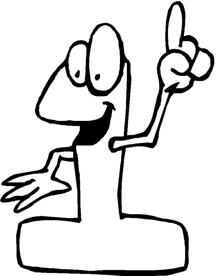 Desenho de Número 1 Engraçado para Colorir e Pintar