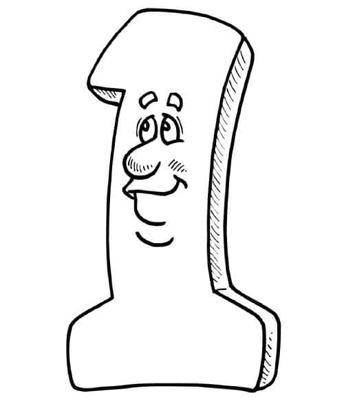 Desenho de Número 1 Sorrindo para Colorir e Pintar