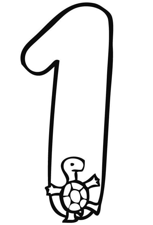 Desenho de Tartaruga e Número 1 para Colorir e Pintar