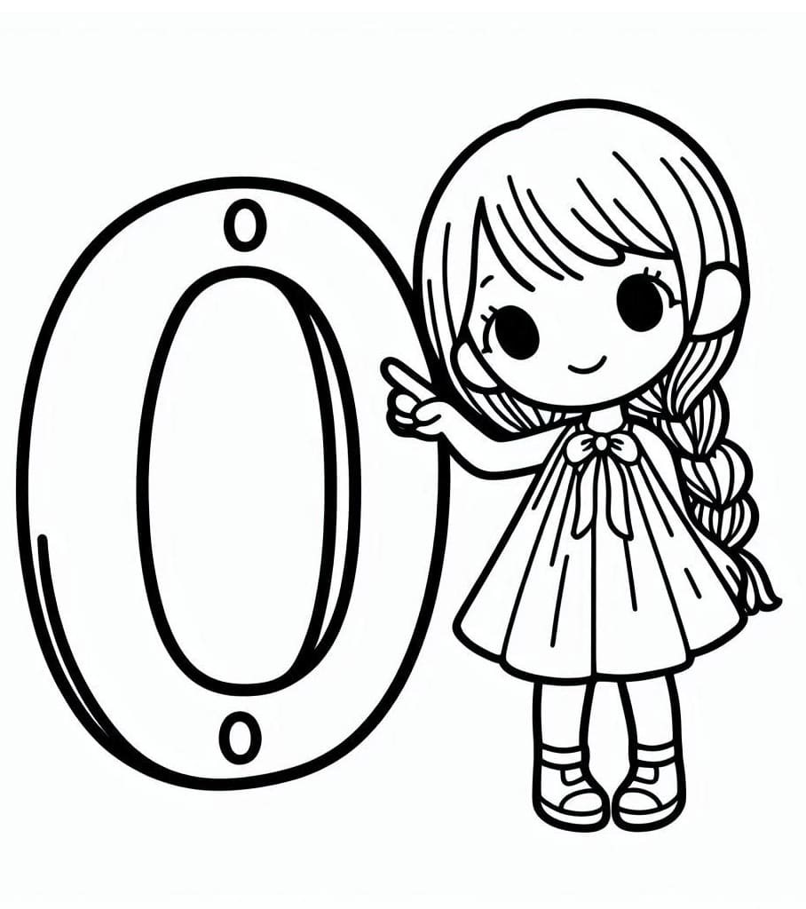 Desenho de Menina com Número 0 para Colorir e Pintar