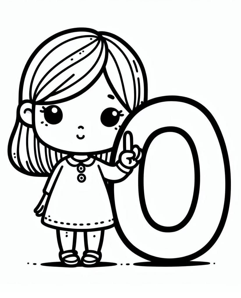 Desenho de Menina e Número 0 para Colorir e Pintar
