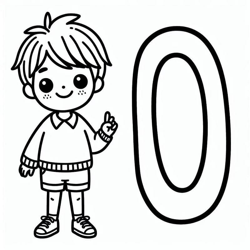 Desenho de Menino e Número 0 para Colorir e Pintar