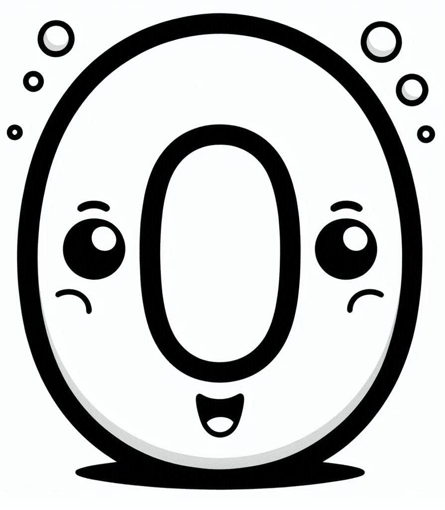 Desenho de Número 0 Feliz para Colorir e Pintar