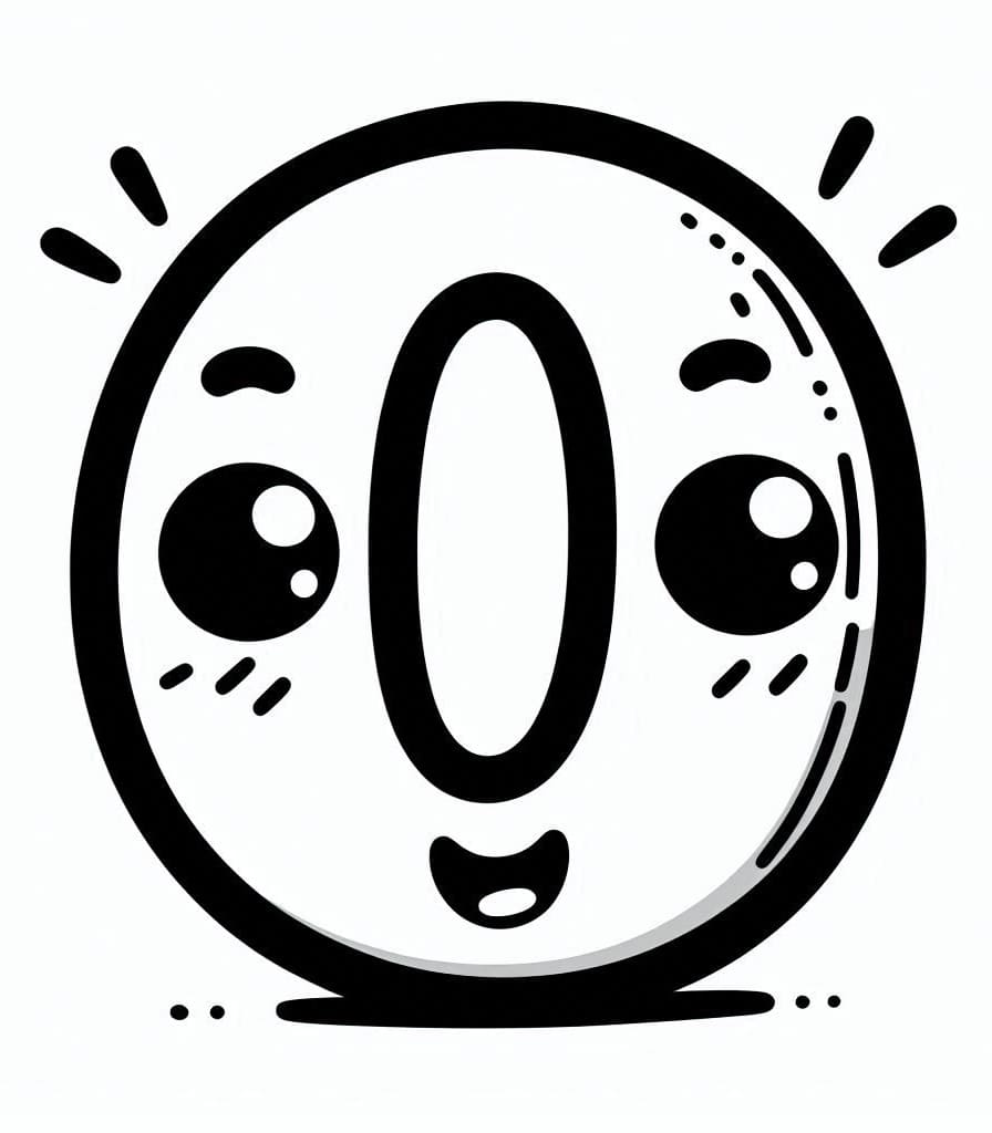 Desenho de Número 0 Kawaii para Colorir e Pintar