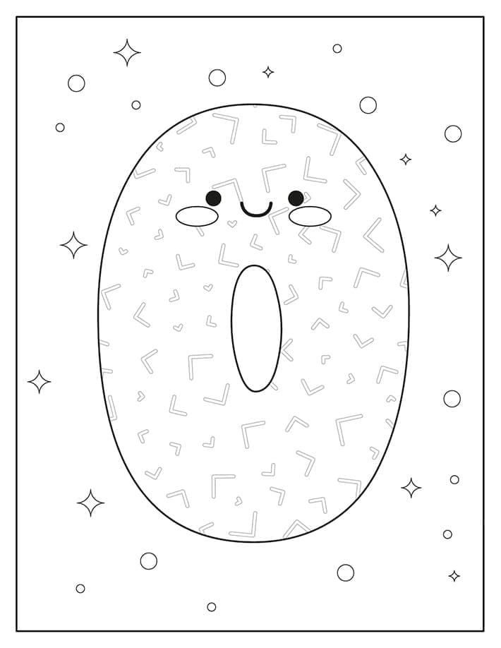 Desenho de Bonito Número 0 para Colorir e Pintar