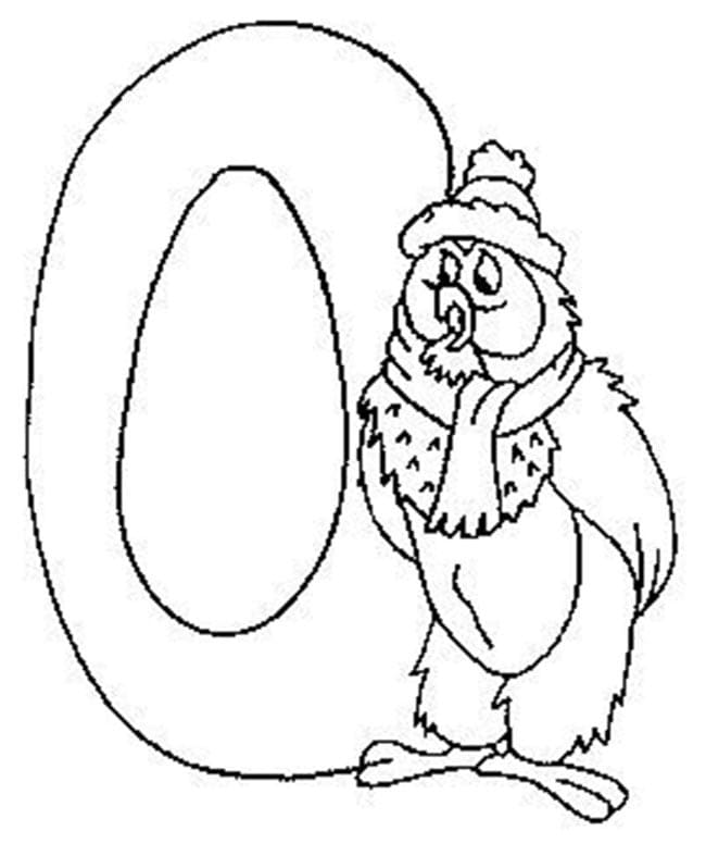 Desenho de Número 0 e Coruja para Colorir e Pintar