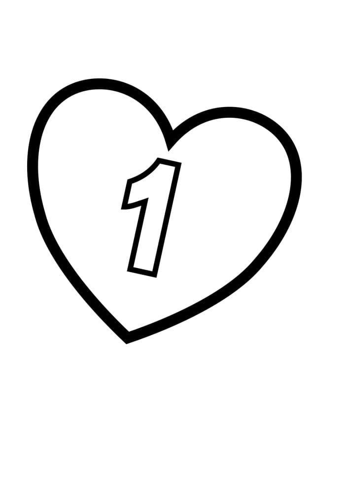 Desenho de Número 1 Ilustrado para Colorir e Pintar
