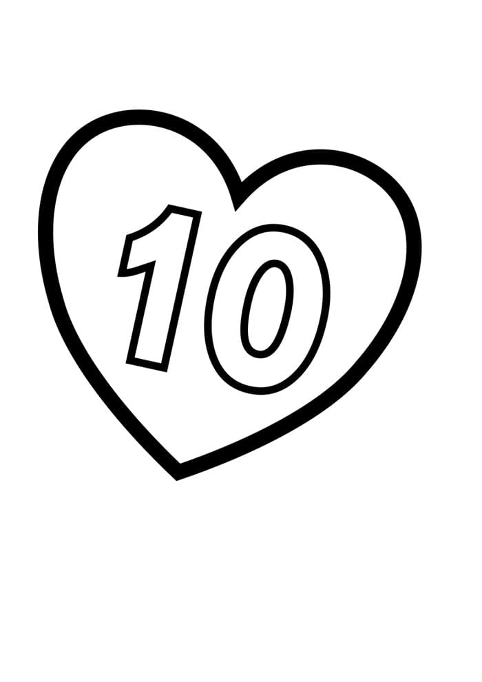 Desenho de Número 10 Ilustrado para Colorir e Pintar
