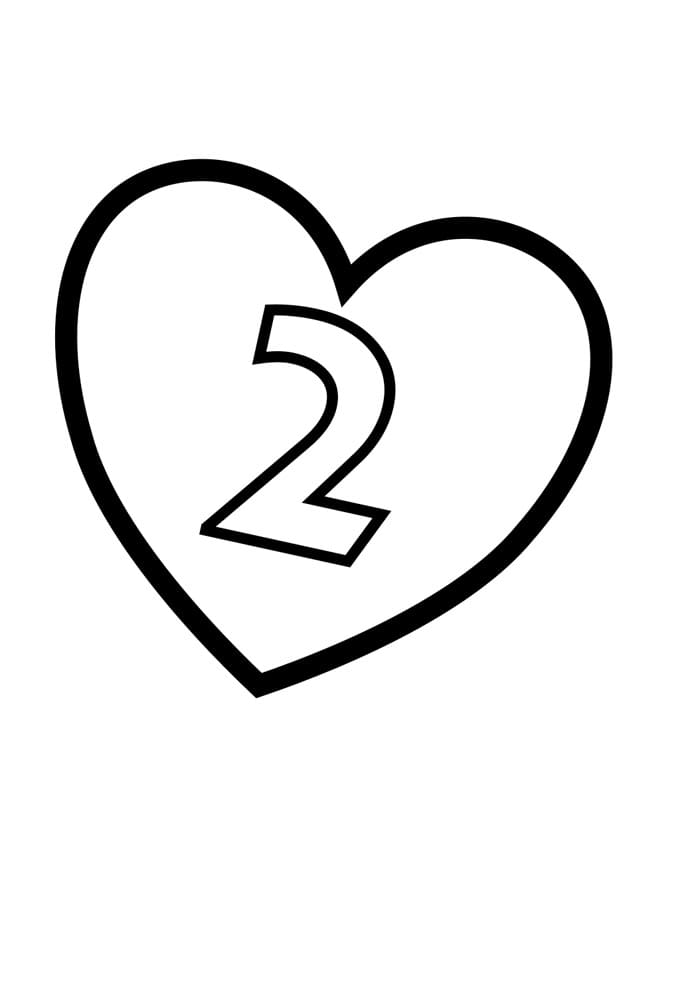 Desenho de Número 2 Ilustrado para Colorir e Pintar