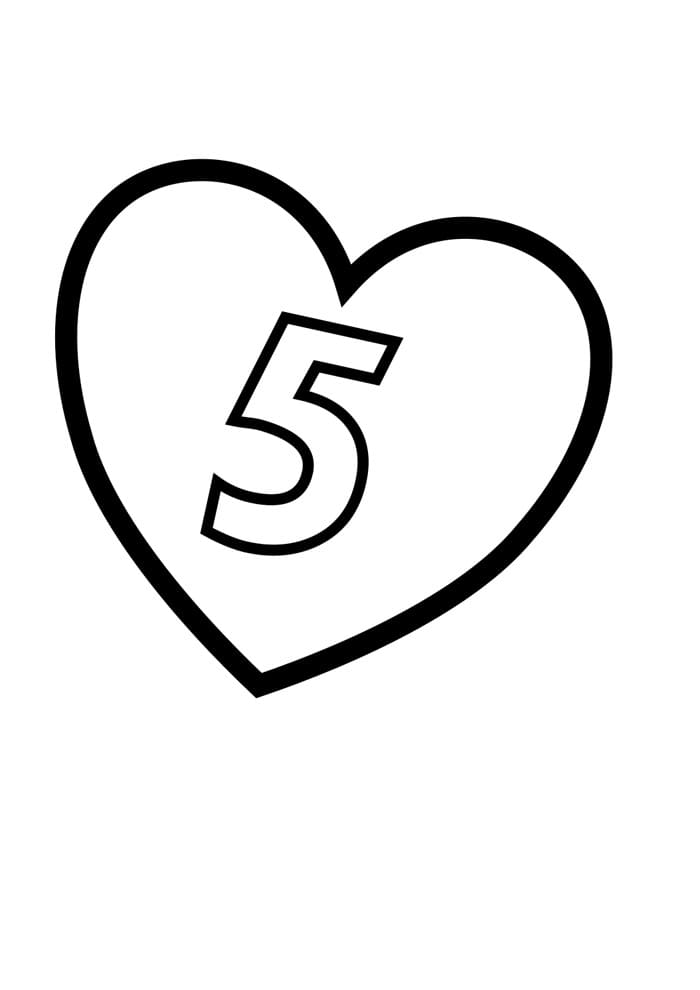 Desenho de Número 5 Ilustrado para Colorir e Pintar