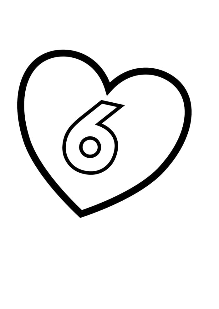 Desenho de Número 6 Ilustrado para Colorir e Pintar