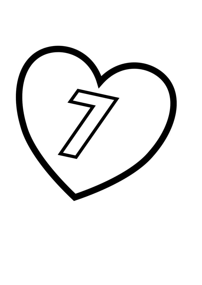 Desenho de Número 7 Ilustrado para Colorir e Pintar