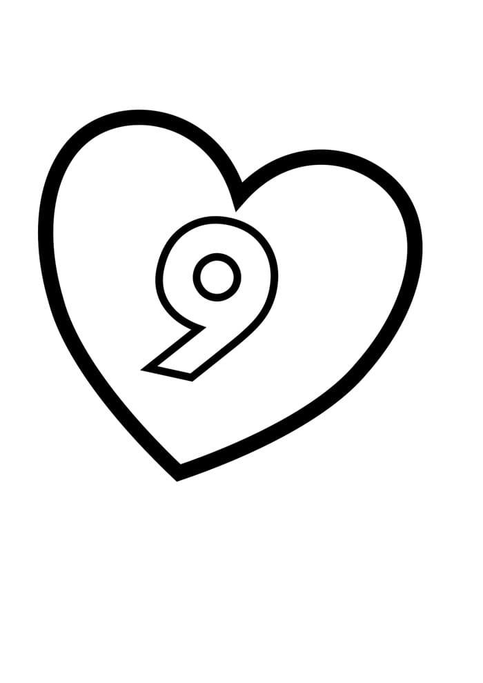 Desenho de Número 9 Ilustrado para Colorir e Pintar