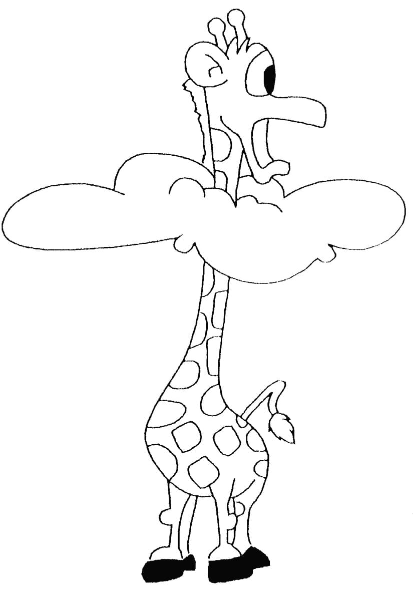 Desenho de Girafa e Nuvem para Colorir e Pintar