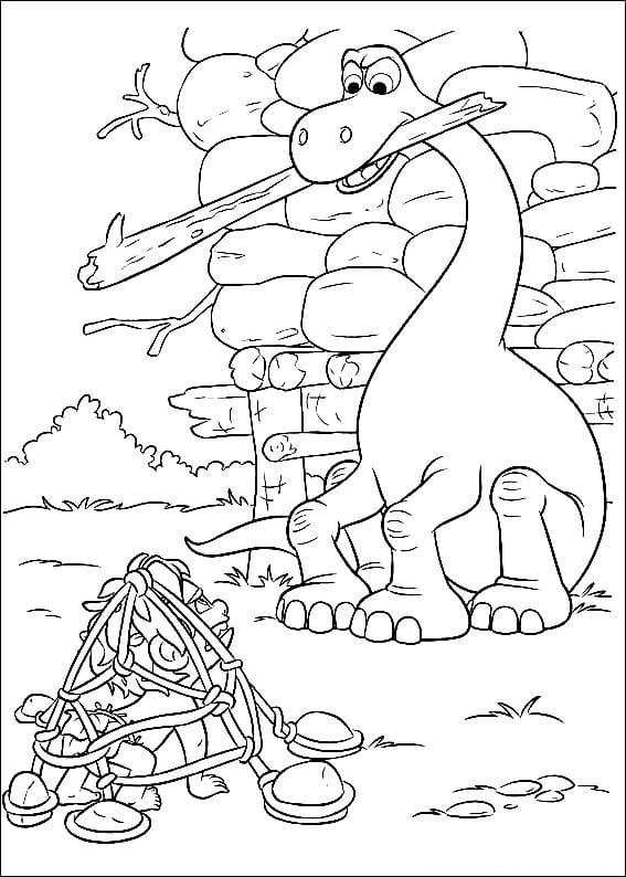 Desenho de o Bom Dinossauro Fazendo Fogueira para Colorir e Pintar