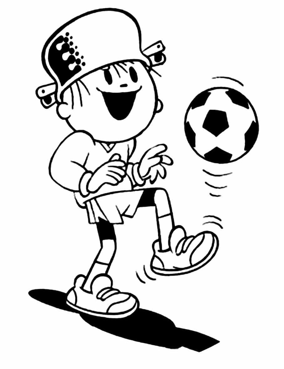 Desenho de Menino Maluquinho Jogando Futebol para Colorir e Pintar