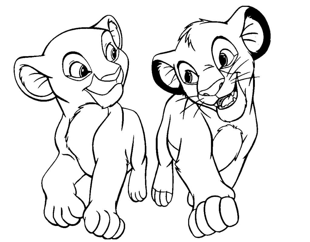 Desenho de Simba e Nala Rei Leão para Colorir e Pintar