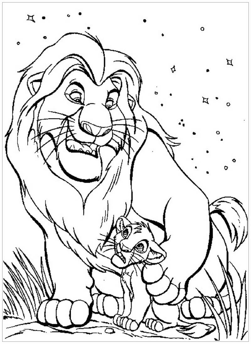 Desenho Simba e Mufasa para Colorir e Pintar