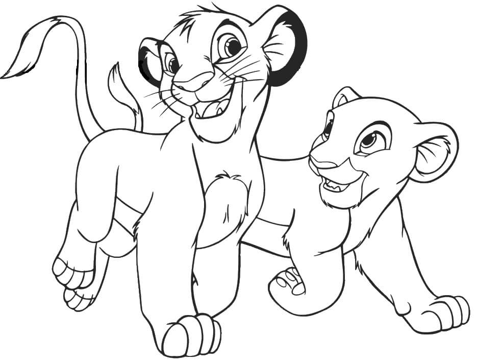 Desenho Simba e Nala para Colorir e Pintar