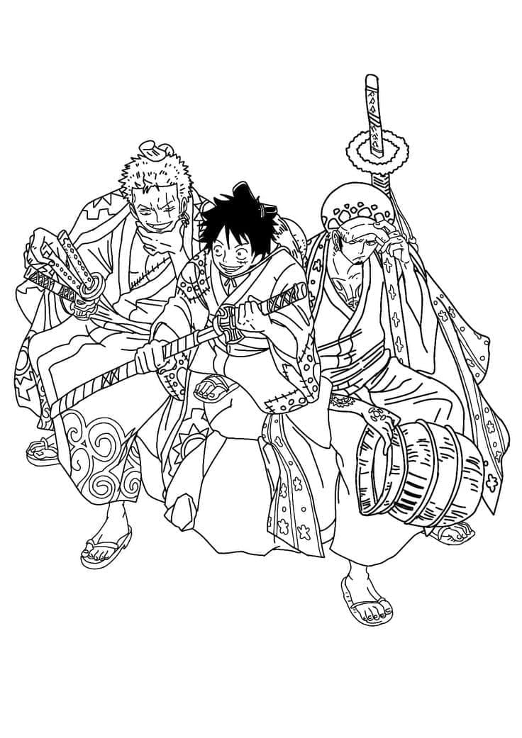 Desenho de Zoro Luffy e Law para Colorir e Pintar