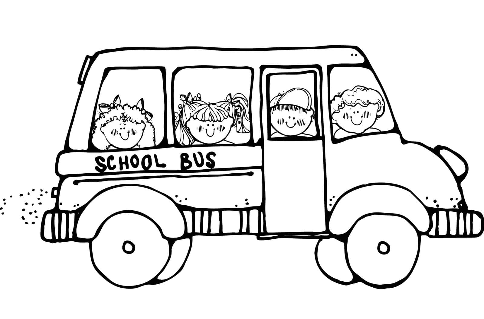 Desenho de Ônibus Escolar Fofo para Colorir e Pintar