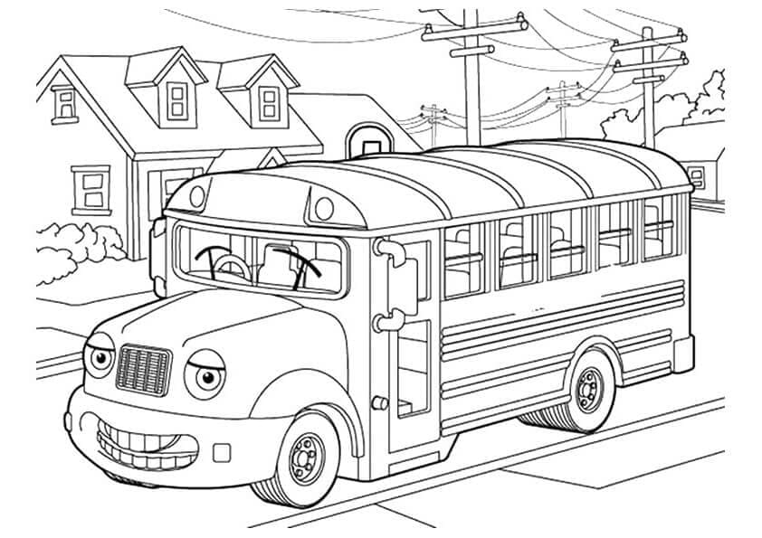 Desenho de Ônibus Escolar de Desenho Animado para Colorir e Pintar