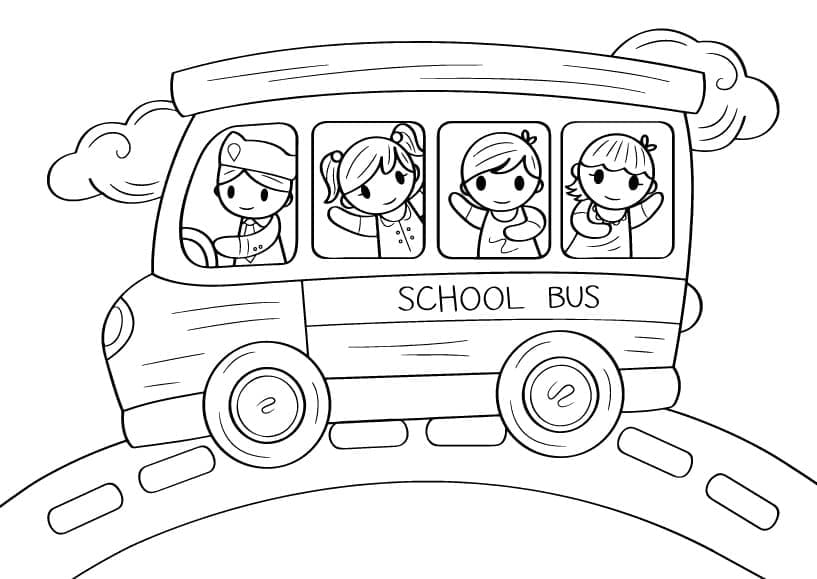 Desenho de um Ônibus Escolar Fofo para Colorir e Pintar