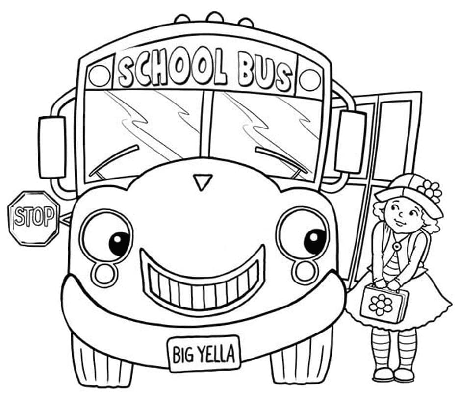 Desenho de um Ônibus Escolar de Desenho Animado para Colorir e Pintar
