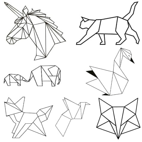 Desenho de Animais de Origami para Colorir e Pintar