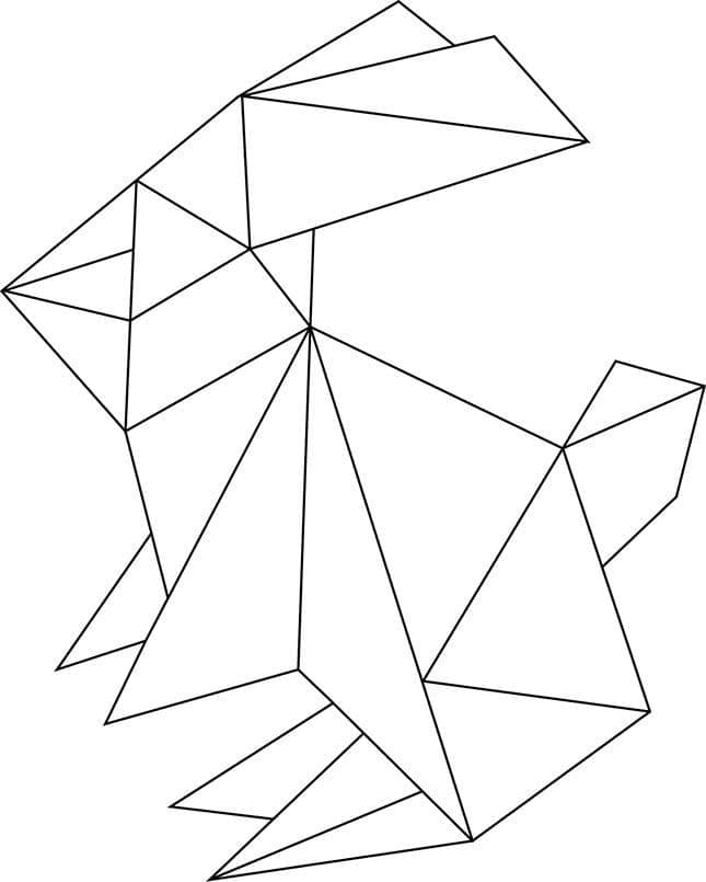 Desenho de Coelho Origami para Colorir e Pintar