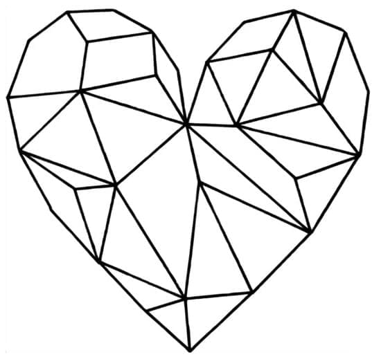 Desenho de Coração de Origami para Colorir e Pintar