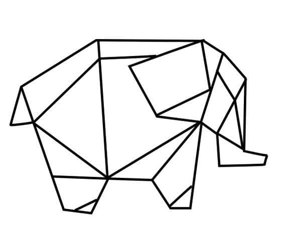 Desenho de Elefante de Origami para Colorir e Pintar