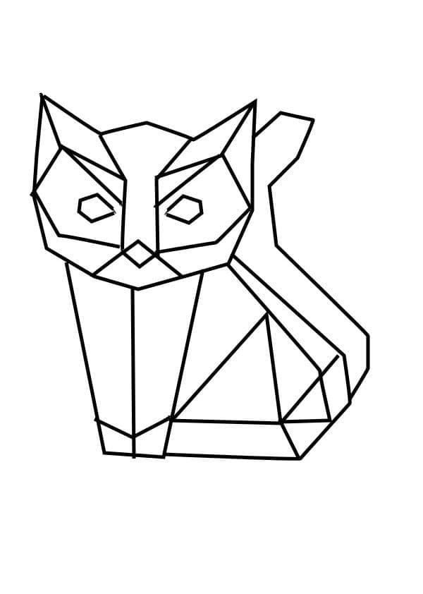 Desenho de Gato de Origami para Colorir e Pintar