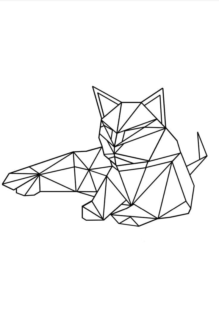 Desenho de Gato Origami para Colorir e Pintar