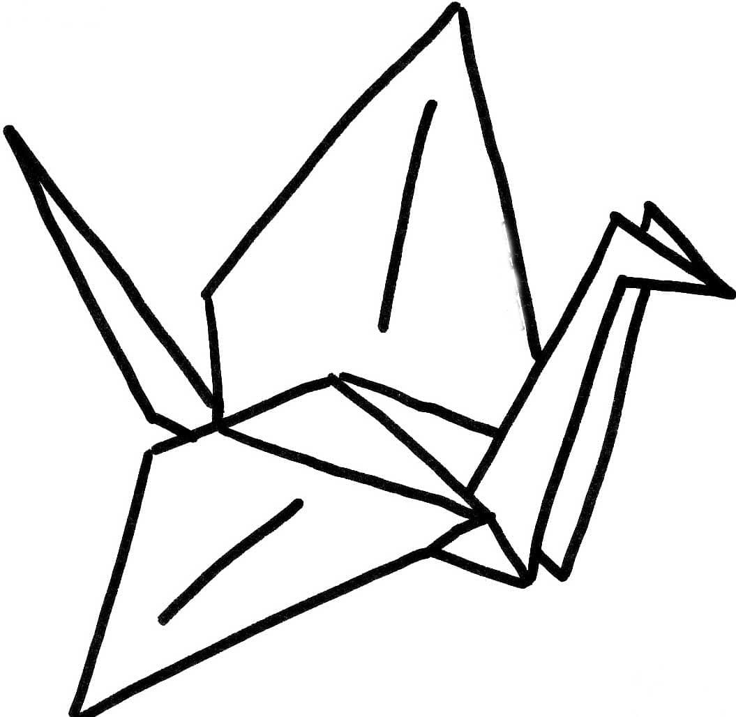 Desenho de Guindaste de Origami para Colorir e Pintar
