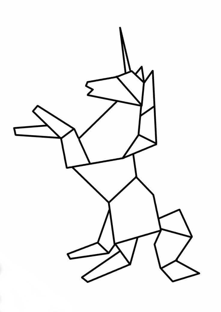 Desenho de Origami Unicórnio para Colorir e Pintar