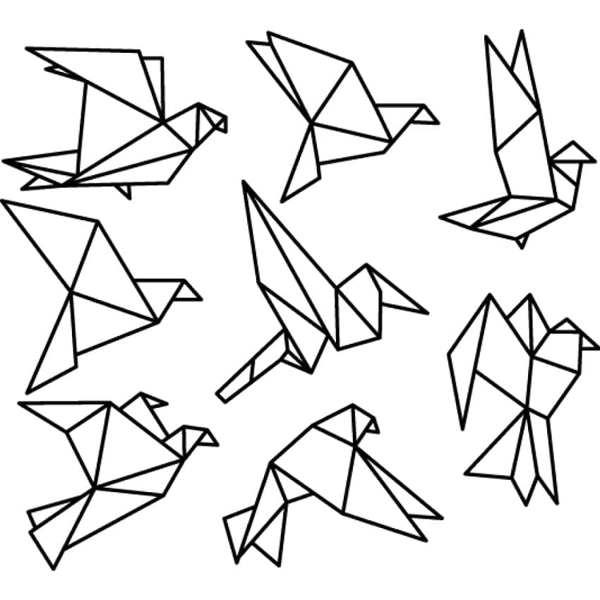 Desenho de Pássaros de Origami para Colorir e Pintar