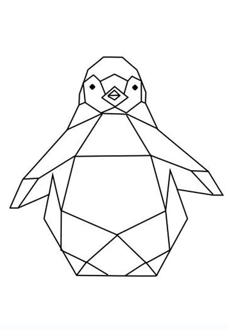 Desenho de Pinguim de Origami para Colorir e Pintar