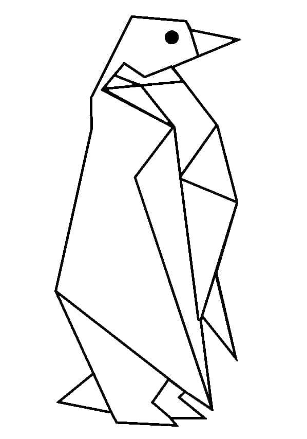 Desenho de Pinguim Origami para Colorir e Pintar